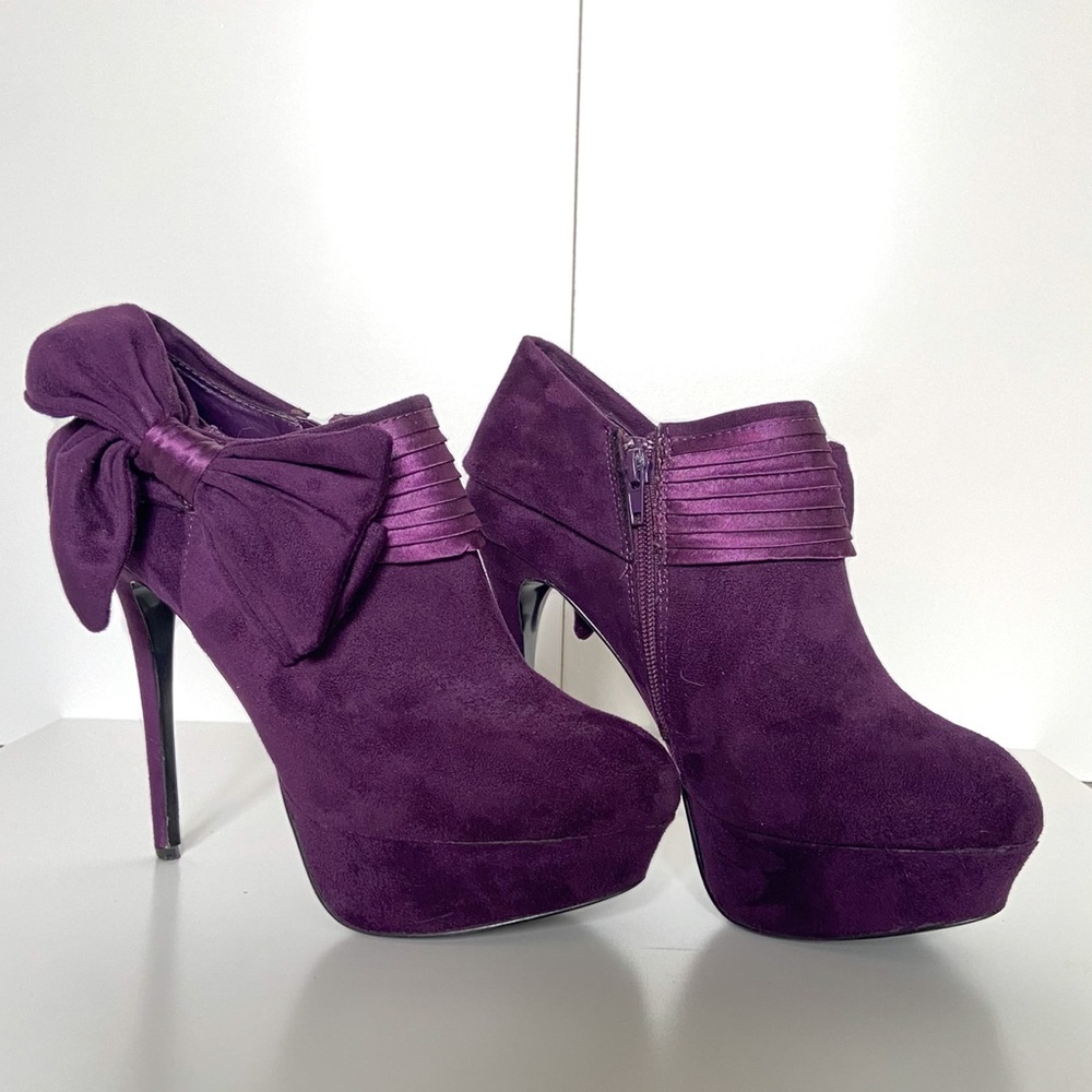 Bakers Purple Suede Platform Booties with Bow